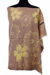 Esarfa din casmir reversibila cu flori galbene pe fond capucino - 1