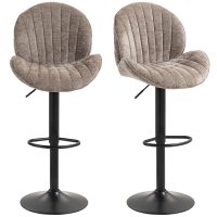 HOMCOM Set 2 scaune bar cu design cochilie, spatar reglabil si suport pentru picioare, cadru din otel, culoare maro | Aosom Romania - 1