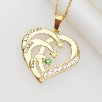 Lantisor Inima cu Poveste - 3 nume si Cristale Zirconia - Argint 925 placat cu Aur 18K - 1