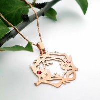 Lantisor personalizat - Cuibul nostru - Argint 925 placat cu Aur Roz 18K - Cristale Swarovski - 1