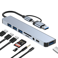 Adaptor Hub USB-C 3.1 Multiport 8-in-2 Staryon® - 3.5 mm Jack Audio, Card Reader, Gri - 1
