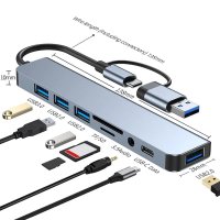 Adaptor Hub USB-C 3.1 Multiport 8-in-2 Staryon® - 3.5 mm Jack Audio, Card Reader, Gri - 2