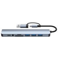 Adaptor Hub USB-C 3.1 Multiport 8-in-2 Staryon® - 3.5 mm Jack Audio, Card Reader, Gri - 4