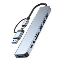 Adaptor Hub USB-C 3.1 Multiport 8-in-2 Staryon® - 3.5 mm Jack Audio, Card Reader, Gri - 5