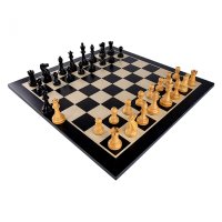 Combo set cu piese de sah din lemn Staunton 6 New Executive Black cu tabla lemn Black Artar 58 mm FN - 1