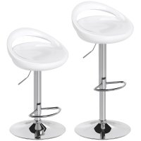Set 2 Scaune de Bar HOMCOM Rotative cu Suport pentru Picioare, Inaltime Reglabila, Alb, 46x41x76-96 cm - 1