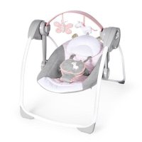 Balansoar electric bebelusi, Ingenuity, Comfort 2 Go, Flora the Unicorn, 2 pozitii inclinare, 12 melodii, Temporizator 30/45/60 min, Centura siguranta 5 puncte, Pliabil pentru calatorii, Fara BPA, 0-9 luni, Roz - 1