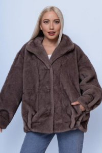 Geaca oversize din blanita artificiala, bej inchis - 1
