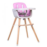 Scaun de masa pentru copii Buba Carino Roz 2 in 1 din lemn de fag, suport pentru picioare, tapiterie din piele ecologica - 4
