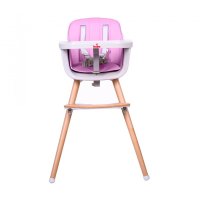 Scaun de masa pentru copii Buba Carino Roz 2 in 1 din lemn de fag, suport pentru picioare, tapiterie din piele ecologica - 3