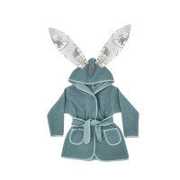 Halat de baie cu urechi MimiNu pentru copii 5-7 ani, din bumbac si thermo fleece, Parachutes Olive - 1