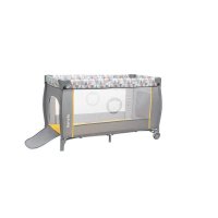 Patut pliant Lionelo Sven Plus Yellow Scandi cu doua nivele, cu arcada jucarii, masuta de infasat, vibratii, melodii  conform cu standardele europeane de securitate EN716 si EN12221 - 2