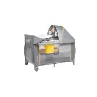Patut pliant Lionelo Sven Plus Yellow Scandi cu doua nivele, cu arcada jucarii, masuta de infasat, vibratii, melodii  conform cu standardele europeane de securitate EN716 si EN12221 - 9