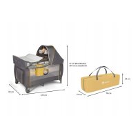 Patut pliant Lionelo Sven Plus Yellow Scandi cu doua nivele, cu arcada jucarii, masuta de infasat, vibratii, melodii  conform cu standardele europeane de securitate EN716 si EN12221 - 10