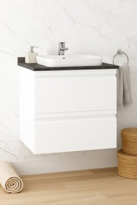 Set mobilier baie suspendat seria 686, baza cu front MDF si lavoar, 60 cm, alb - 1