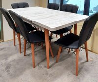 Set masa extensibila cu 6 scaune tapitate Homs cristal alb-negru 170 x 80 cm - 1