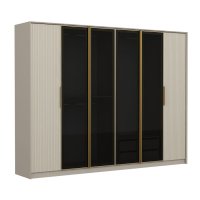 Dulap LUXE cu 6 usi, alb si auriu, cu geam fumuriu - Dimensiuni 274x52x210 cm - 1