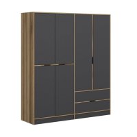 Dulap ELINA cu 6 usi si 2 sertare, antracit si auriu, dimensiuni 185x52x208 cm - 1