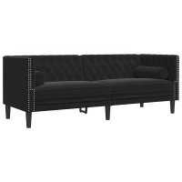 Canapea Chesterfield cu pernute/3 locuri, negru, catifea - 1