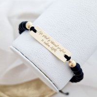 Bratara personalizata - Placuta gravata si 4 bilute din Aur Galben 14K - Pietre semipretioase - Inchizatoare snur reglabil - 1