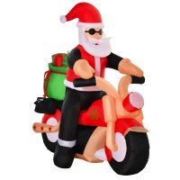 HOMCOM Ornament Gonflabil Mos Craciun pe Motocicleta cu Lumini LED pentru Exterior - 1