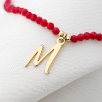 Lantisor Initiala - Pietre Coral & Initiala - Argint placat cu Aur Galben 18K - 1