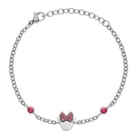Bratara Minnie Mouse cu fundita si cristale roz - Otel Medical Inoxidabil - 1