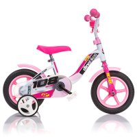 Bicicleta copii Dino Bikes 108 Sport alb si roz 10 inch, frana de mana pe roata din fata, roti ajutatoare, de la 3 ani, inaltimea recomandata 78-90 cm, claxon pe ghidon, roti din spuma EVA - 2