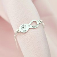 Bratara personalizata cu simbol infinit, unicorn si nume - Argint 925 Rodiat cu diamant natural - 1