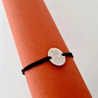 Bratara personalizata pentru surori - banut 12 mm din Aur Alb 14K cu snur ajustabil - 1