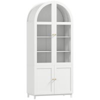 Dulap de bucatarie HOMCOM cu vitrina pentru vesela, 4 usi acrilic, rafturi reglabile, 78 x 40 x 180 cm, alb - 1