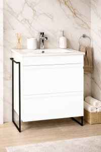 Set Baza Frontala din MDF cu Lavoar Seria 086, Cadru Metalic, Sertare, 60 cm, Alb - 1