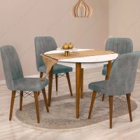 Masa bucatarie rotunda Brigitte, culoare alb si nuc, 90 cm - 1