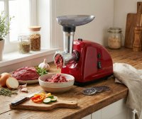 Masina de tocat carne electrica HOLZ Germany Professional CMP1796, 3500W, 1.2kg/min, 2 site inox, functie reverse, culoare rosie - 2