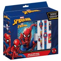 Set jurnal cu lacat pentru baieti, Marvel, Plastic, cu ceas si stilou, Spiderman, Rosu/Albastru - 1