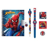 Set jurnal cu lacat pentru baieti, Marvel, Plastic, cu ceas si stilou, Spiderman, Rosu/Albastru - 2