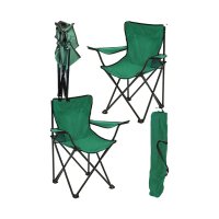 Set 2 Scaune Pliabile cu Cotiere și Suport,  Pentru Camping sau Grădină,verde - 1