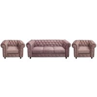 Set CHESTERFIELD 3-1-1, canapea extensibila 3 locuri si 2 fotolii fixe, roz prafuit - 1