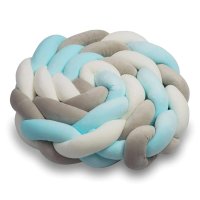 Protectie laterala impletita pentru patut cu umplutura antialergica Ricokids 2metri din plus AlbastruGri - 1