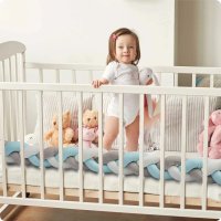 Protectie laterala impletita pentru patut cu umplutura antialergica Ricokids 2metri din plus AlbastruGri - 3