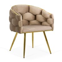 Scaun de living bej din catifea BUC 251 cu cadru metalic auriu si picioare reglabile - 1