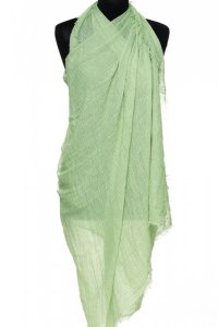 Esarfa dreptunghiulara tip pareo cu aspect creponat din vascoza, verde deschis - 1