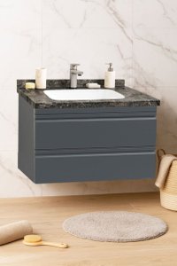Baza suspendata din MDF cu lavoar seria 886, 80 cm, antracit, cu sertare - 1