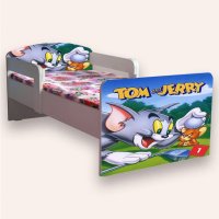 Pat pentru copii Tom si Jerry, cu manere si saltea, 2-8 ani, 140x70 cm - 1