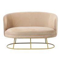 Canapea 2 locuri Rony catifea bej cu picioare metalice aurii 135x75x85 cm - 3