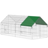 Cușcă pentru Iepuri și Găini PawHut cu Protecție Solară, Grilaj Metalic, 180x75x75 cm, Verde | Aosom Romania - 1