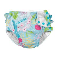 Slip fete refolosibil SPF 50+ cu capse si volanase Green Sprouts by iPlay Aqua Coral Reef 24 luni - 4