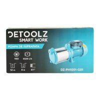 Pompa de suprafata Detoolz 0.9 kW, debit maxim 5520l/h, inaltime maxima de pompare 50m, aspiratie 8m, corp pompa fonta - 2