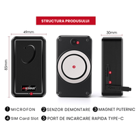 GPS Tracker 4G ML500G cu Microfon, Localizare Live, Magnet Puternic, Baterie 5000mAh, IP67, Alerta Viteza/Zona - 5