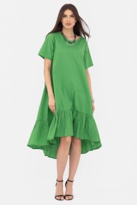 Rochie A-line Verde din Poplin cu Volan Asimetric - 1
